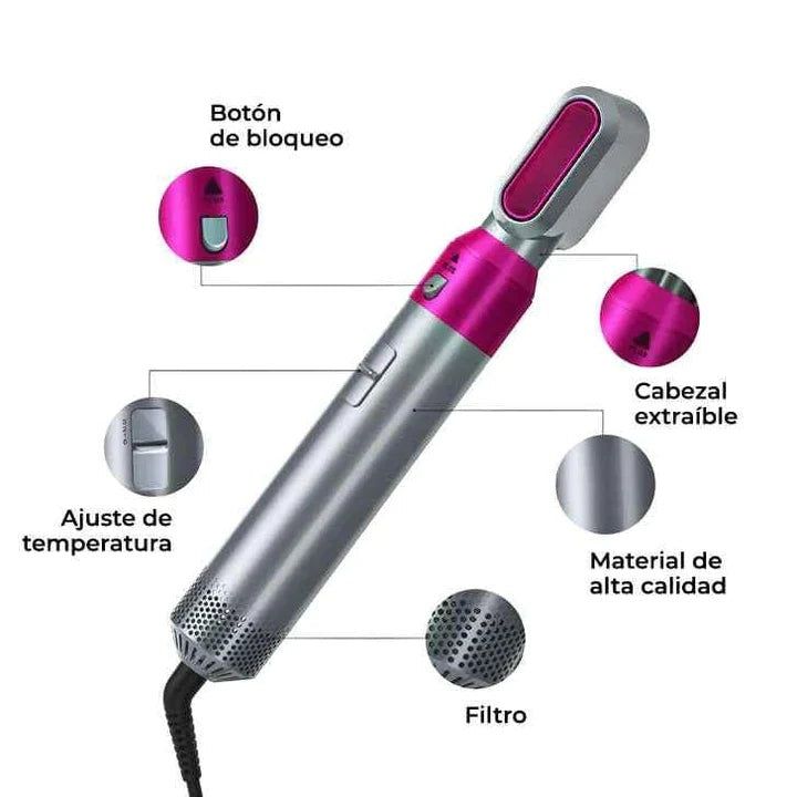 Cepillo 5 en 1: Seca, Alisa y Moldea tu Cabello en Minutos